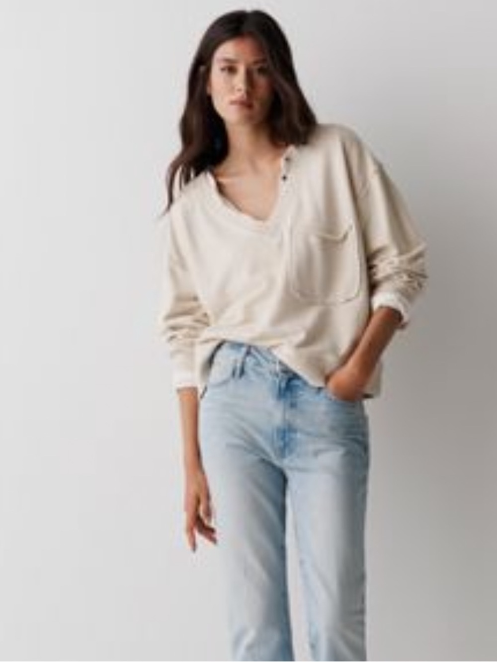 Pilcro Montana Pocket Knit Cream  Top by Anthropologie